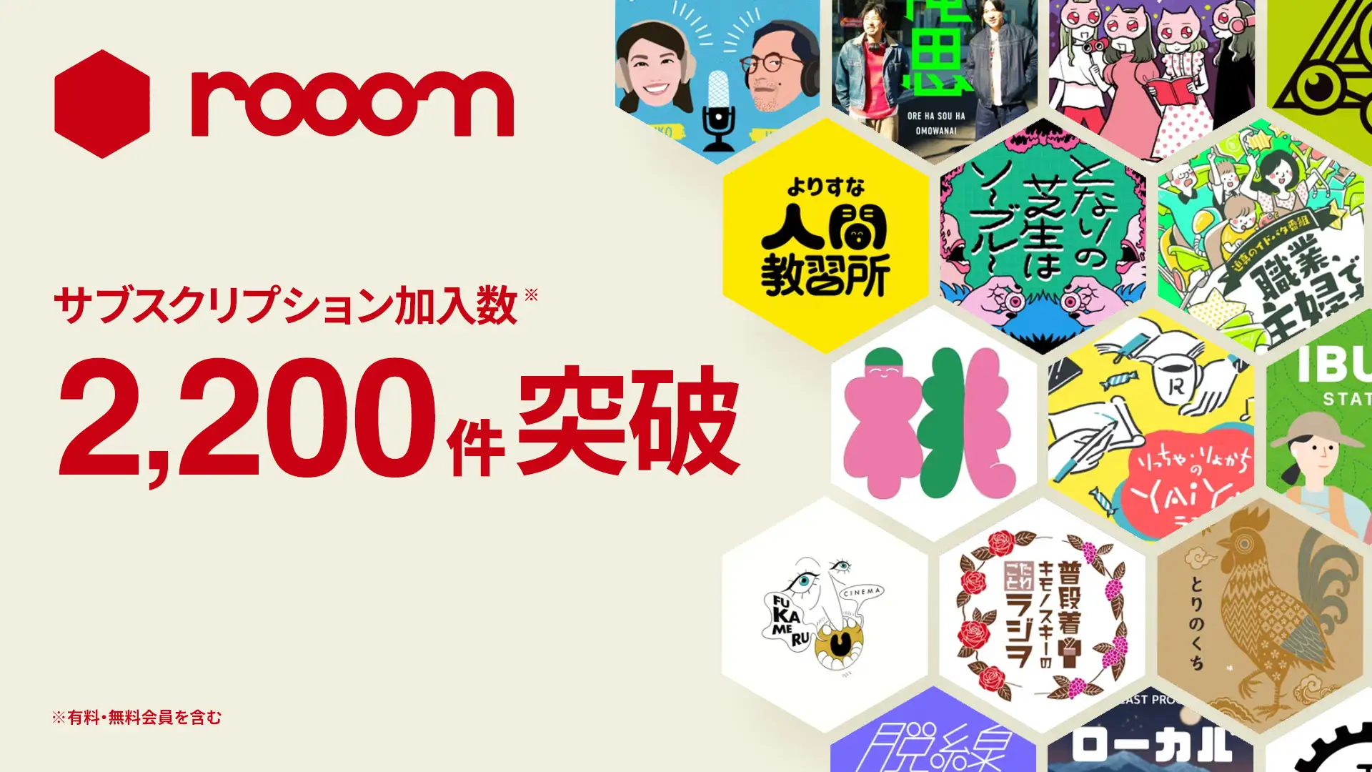 ポッドキャスト特化型メンバーシップサービス「rooom」、サブスクリプション加入数 2,200件突破、新たに18組のポッドキャスターが参加